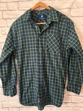 Rocawear Men’s Green & Navy Plaid Button-Up Shirt - 3XL